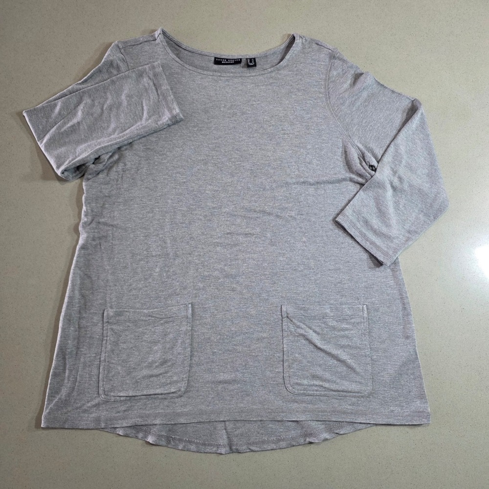 Susan Graver Weekend Gray 3/4 Sleeve Pocket Top Size L
